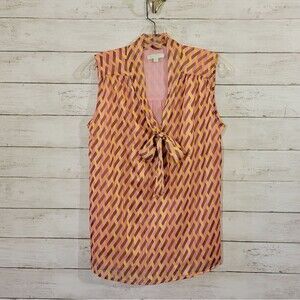 JADE Tie‎ Front Shell Top in Pink Office Career Business Casual Shimmer Size XS